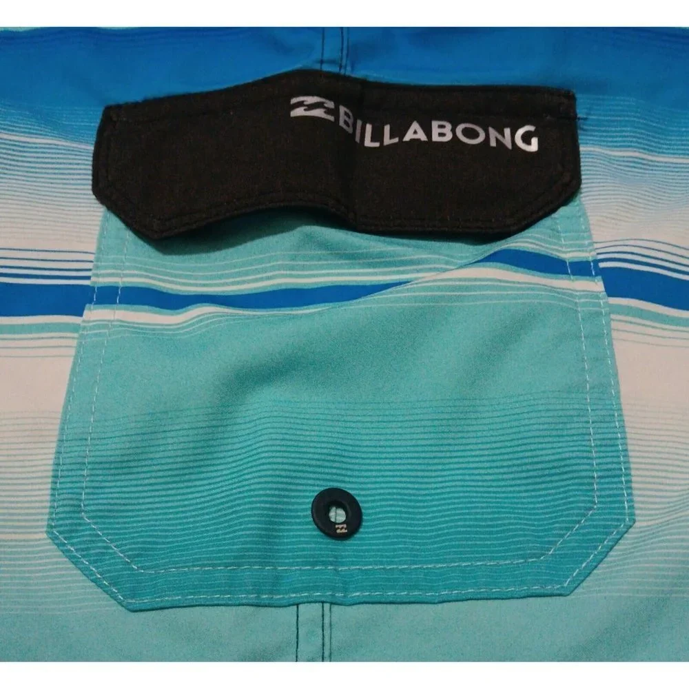 BILLABONG Platinum X All Day Board Shorts 31 Blue Black Striped Stretch Pocket